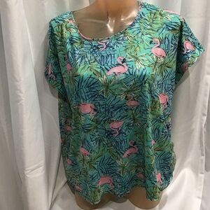 Tacera Tropical Flamingo Print Top